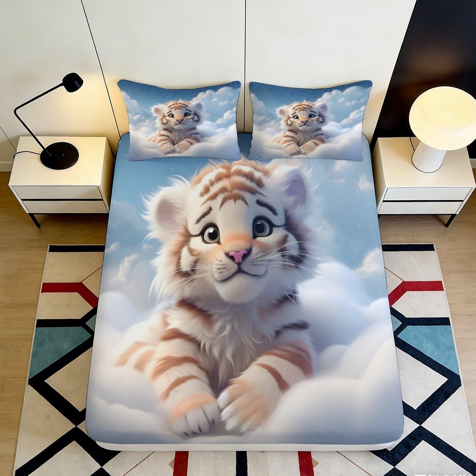 Kzqnxhjprl Style-7 3D Printed Cute White Tiger Fitted Sheet Microfiber Soft Animal Cloud Bed Sheet For Bedroom Guest Room Decor 90X200x25cm