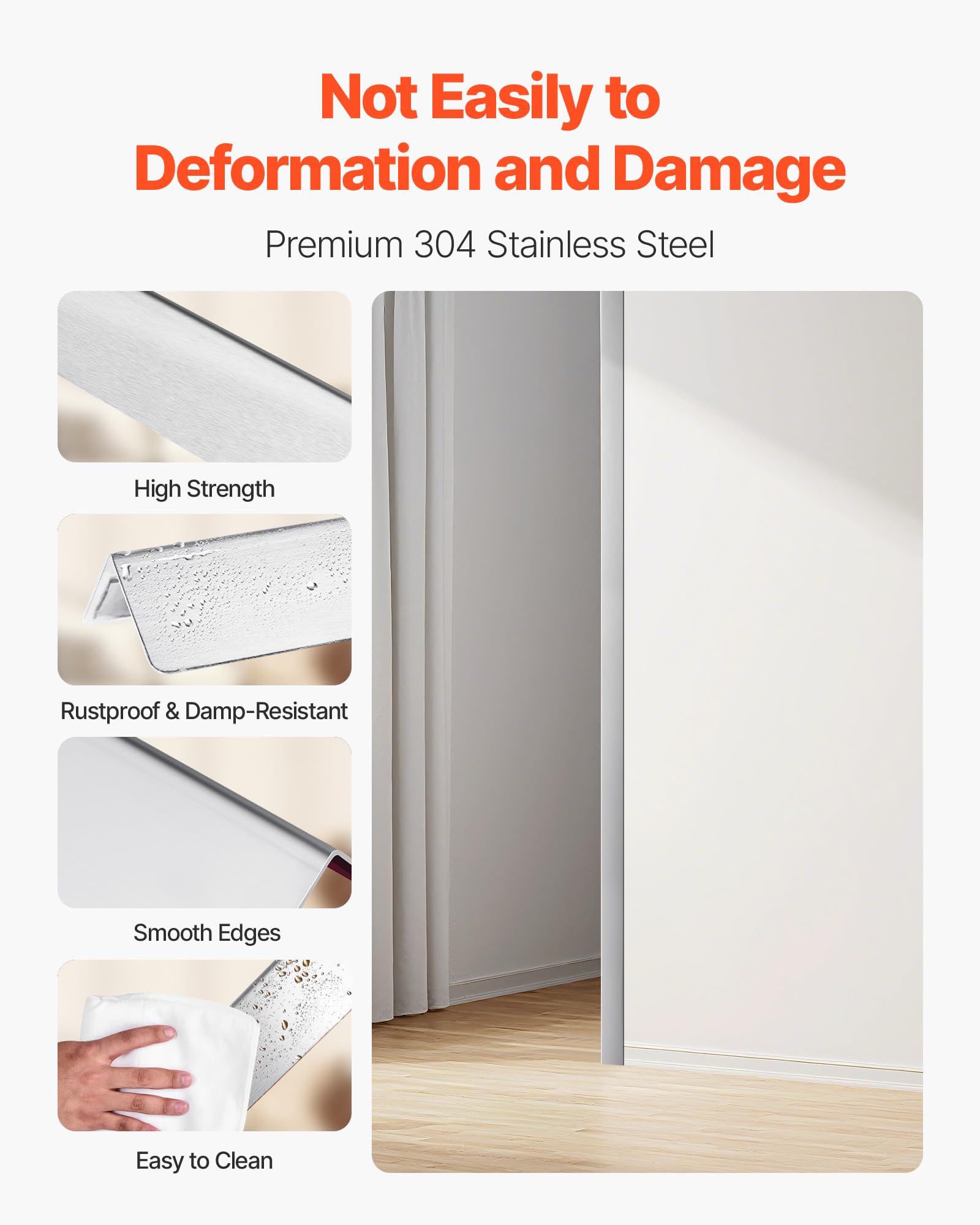 VEVOR Protector de Esquinas de Pared de Acero Inoxidable, 38 x 38 x 2436 mm, Borde de Acero Inoxidable 304 en Ángulo de 90 Grados para el Hogar, la Oficina, con Cinta Adhesiva de 3 m, 10 uds