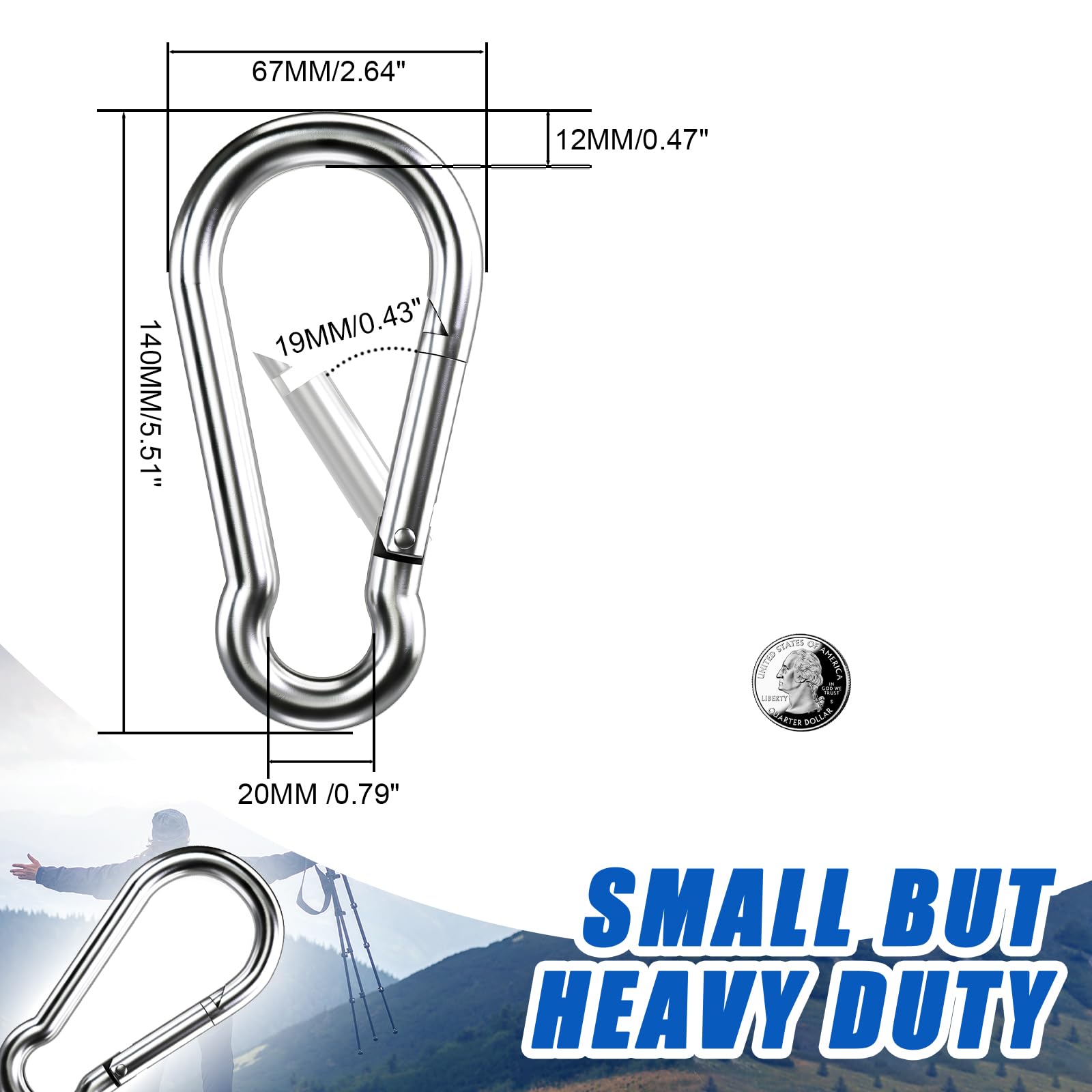 Paquete de 2 mosquetones de Acero Inoxidable 304, Gancho de Resorte Resistente de 5.5 Pulgadas, Clips Grandes para Camping, Columpio, Hamaca, Senderismo, Viajes, máquina de Levantamiento de Pesas