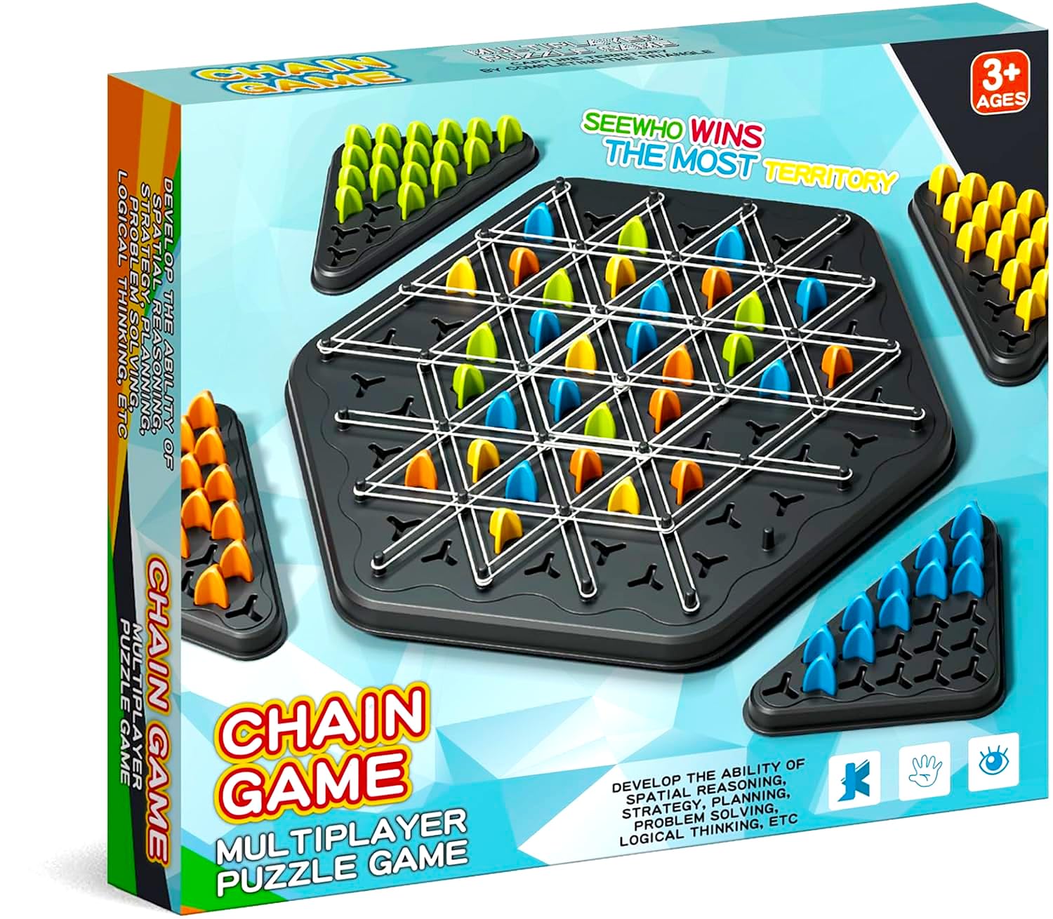 Chain Triangle Game, 2 Player Triangle Games, Triggle Rubber Chess Board Games for 2 Players, Triggle Board Game with Rubber Band