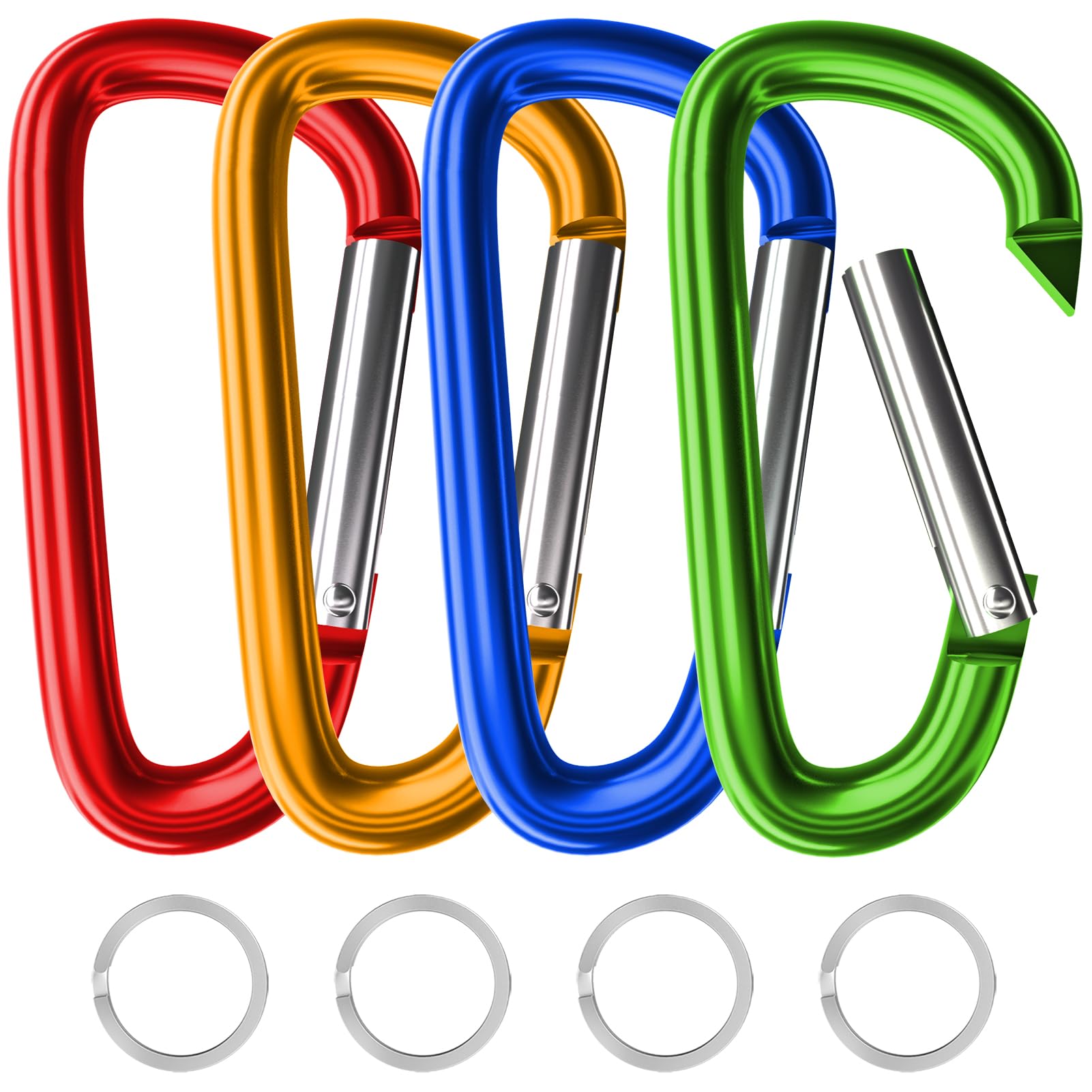 sprookber 4" & 5" Extra Large Aluminum Carabiner D Ring, Caribeener Clips, Spring Snap Hook for Keychain Clip, Set of 4