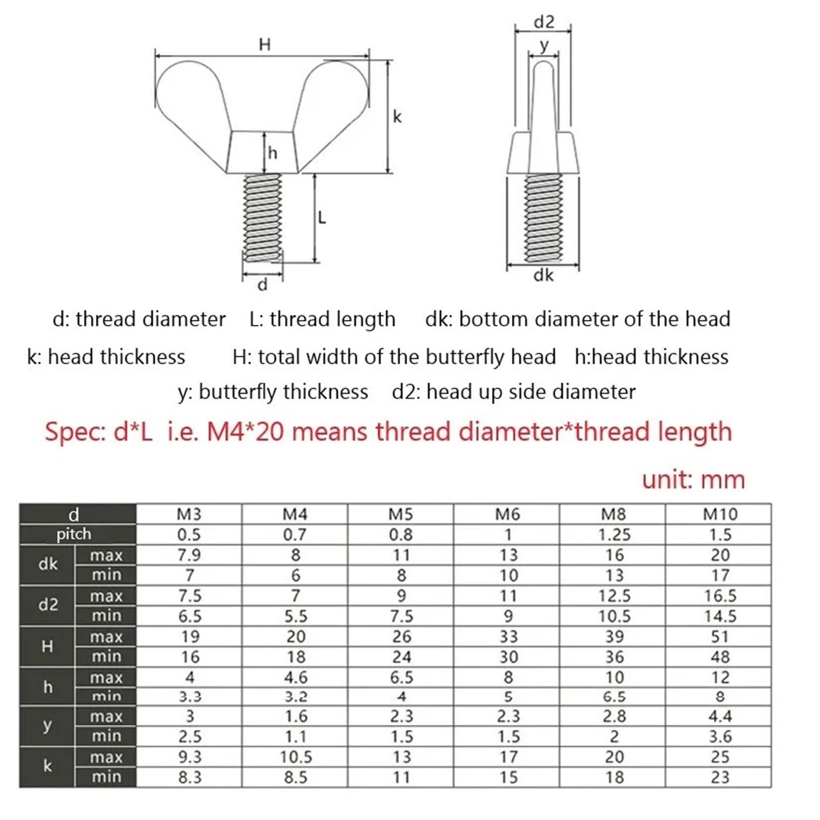Jeu d'écrous à Oreilles et de boulons en Acier Inoxydable 304, M3-M6 for Machines