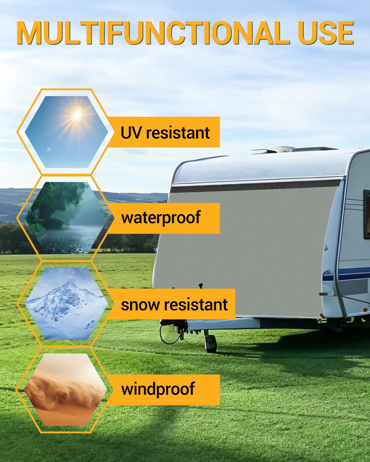 140x160cm Funda Frontal para Caravana y Autocaravana. Lona Protectora Resistente al Invierno, a la Intemperie, a los Rayos UV y a Las Corrientes de Aire. Protege contra el Hielo y la Nieve.