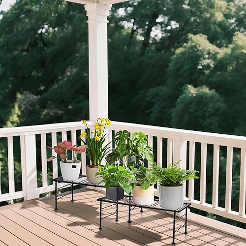 Miniatura 8 de Paquete de 2 soportes de metal para plantas para interiores y exteriores, soportes para macetas de 1 nivel, soporte para macetas de escalera que