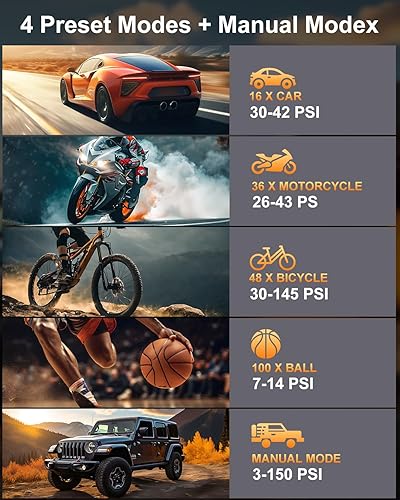 Miniatura 4 de Compresor de aire portátil para inflado de neumáticos, bomba de aire de neumáticos con función de memoria, bomba automática de 12 V CC con medidor
