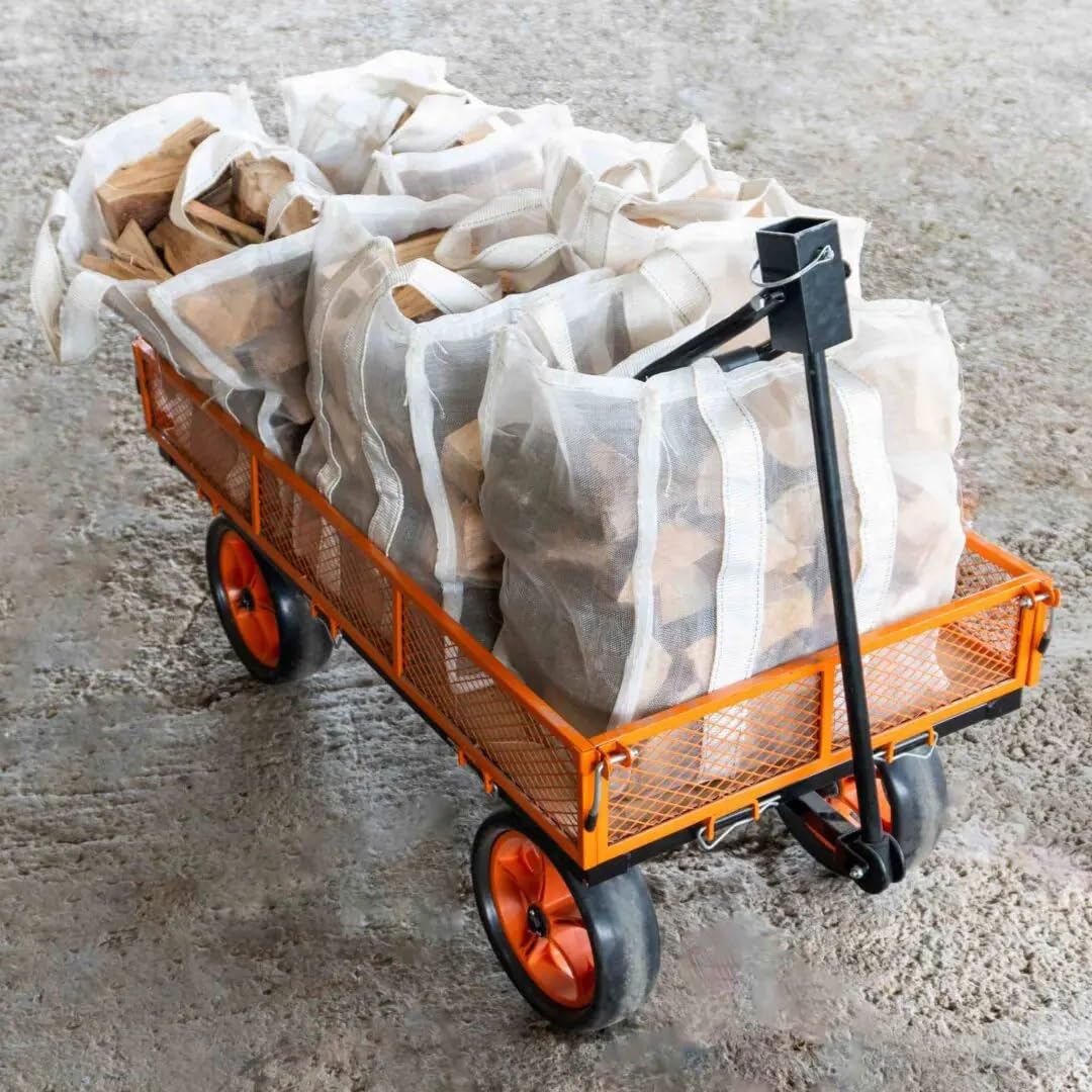 Forest Master FM-CART - Carro de jardín resistente, carrito utilitario todo terreno con lados de malla plegables y ruedas de poliuretano, carro plano para jardinería, bricolaje, paisajismo y uso en