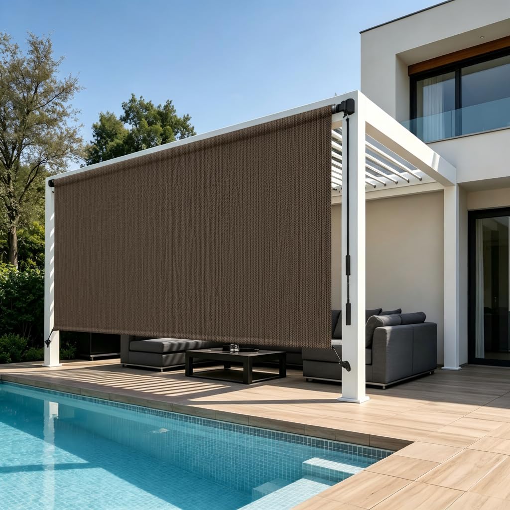 Outaro 5' W x 6' H Outdoor Roller Shades for Patio, Mocha