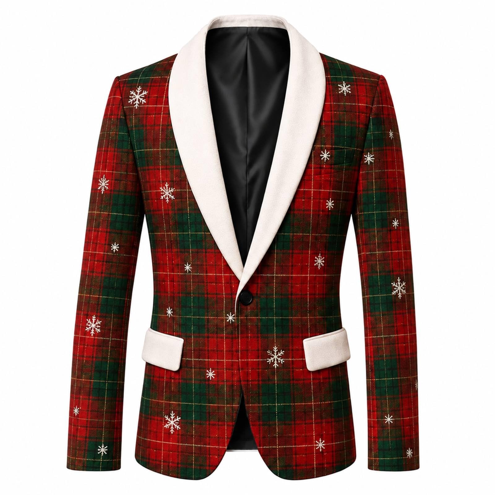 Rote Herren-Weihnachtsjacke mit Weihnachts- Schneeflockenmuster, Schalkrage