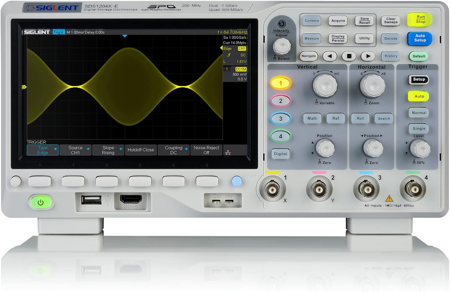 Siglent Technologies SDS1204X-E 200MHz Super Phosphor Digital Oscilloscopes 4 Channels 1 GSa/s 14 MB Grey