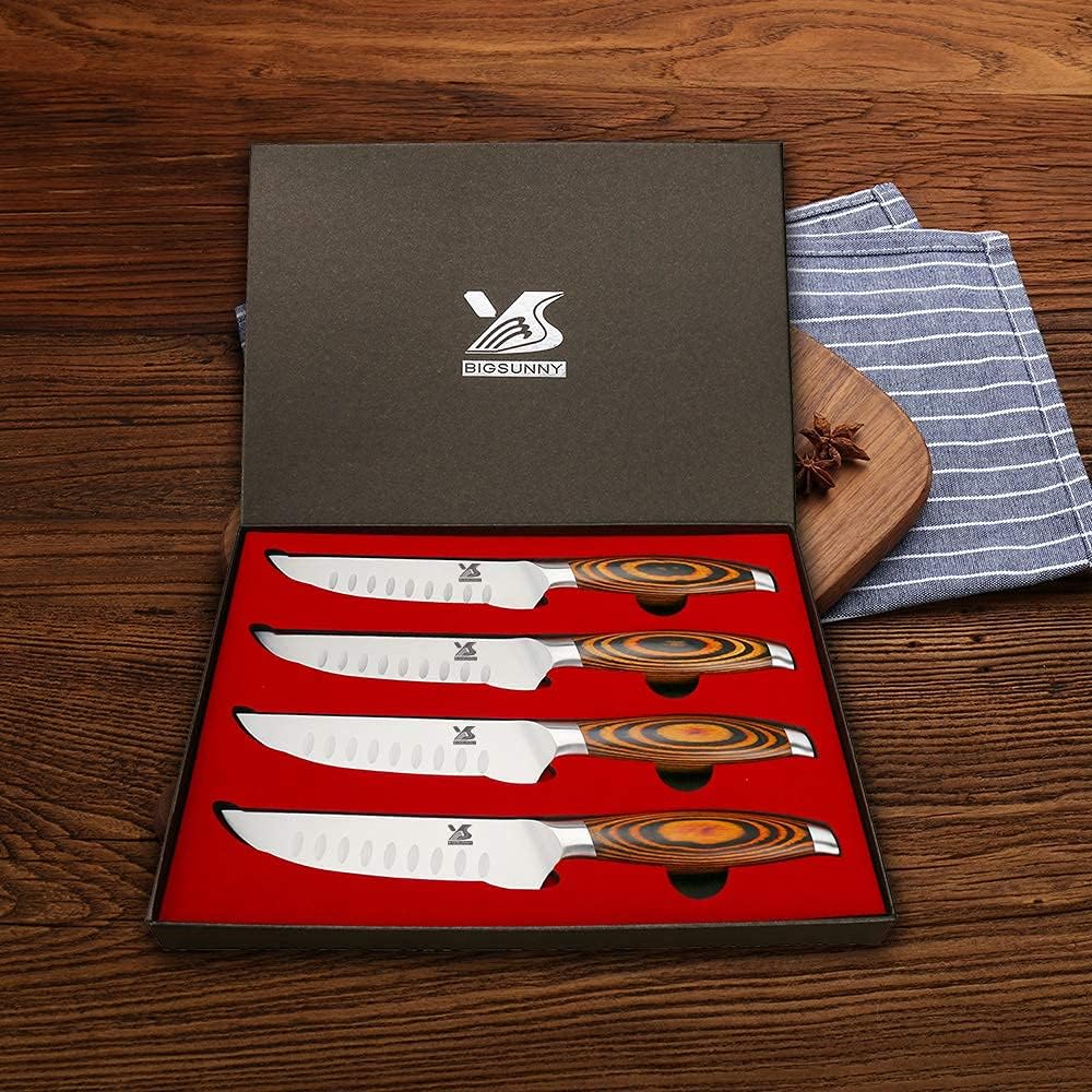 MSY BIGSUNNY Steak Knife Set, 4-Piece, German Steel 5-Inch Blade, High-end Ergonomic Handle Steakhouse Knife Set (Steak Knife Set 5"): Kitchen & Dining