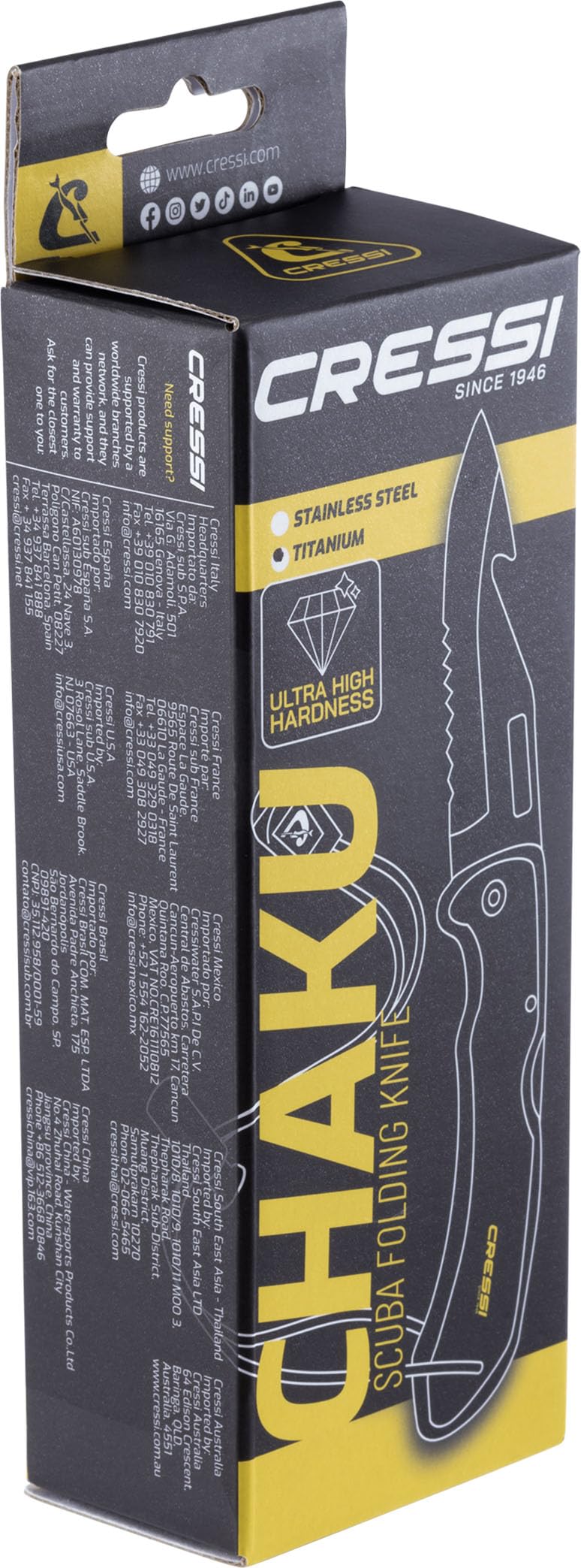 CRESSI Chaku Knife - Cuchillo de Buceo con Doble Hoja Lisa y Dentada, Ideal para Buceo y Apnea, Talla Única, Adulto Unisex