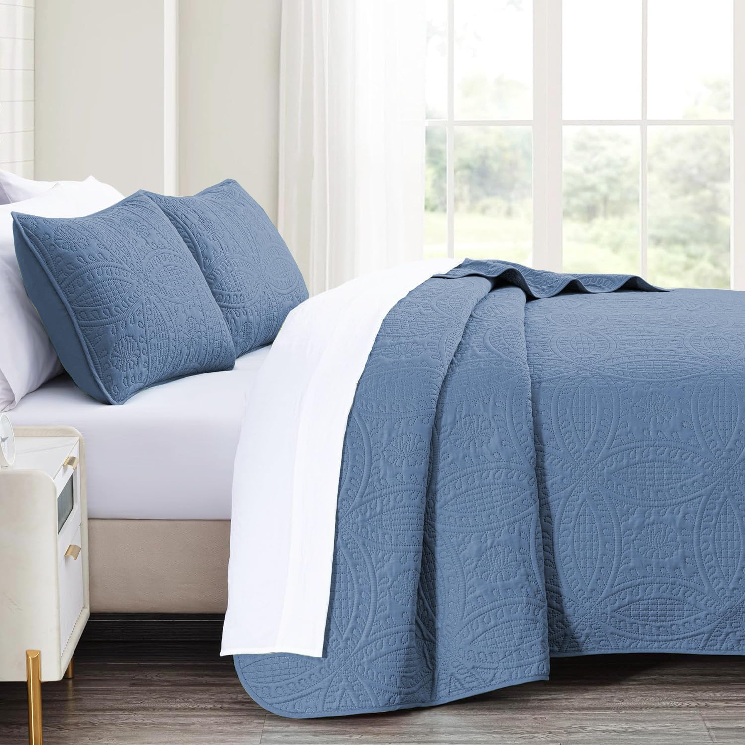 Akkialla Set Trapunta King Size Grigio Chiaro – 3 Pezzi, Microfibra Ultramorbida Con Motivo A Monete