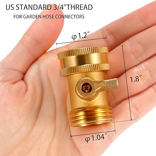 Miniatura 2 de Sanpaint Válvula de cierre de manguera de agua, paquete de 2 conectores de manguera de jardín de latón macizo resistente de 34 pulgadas
