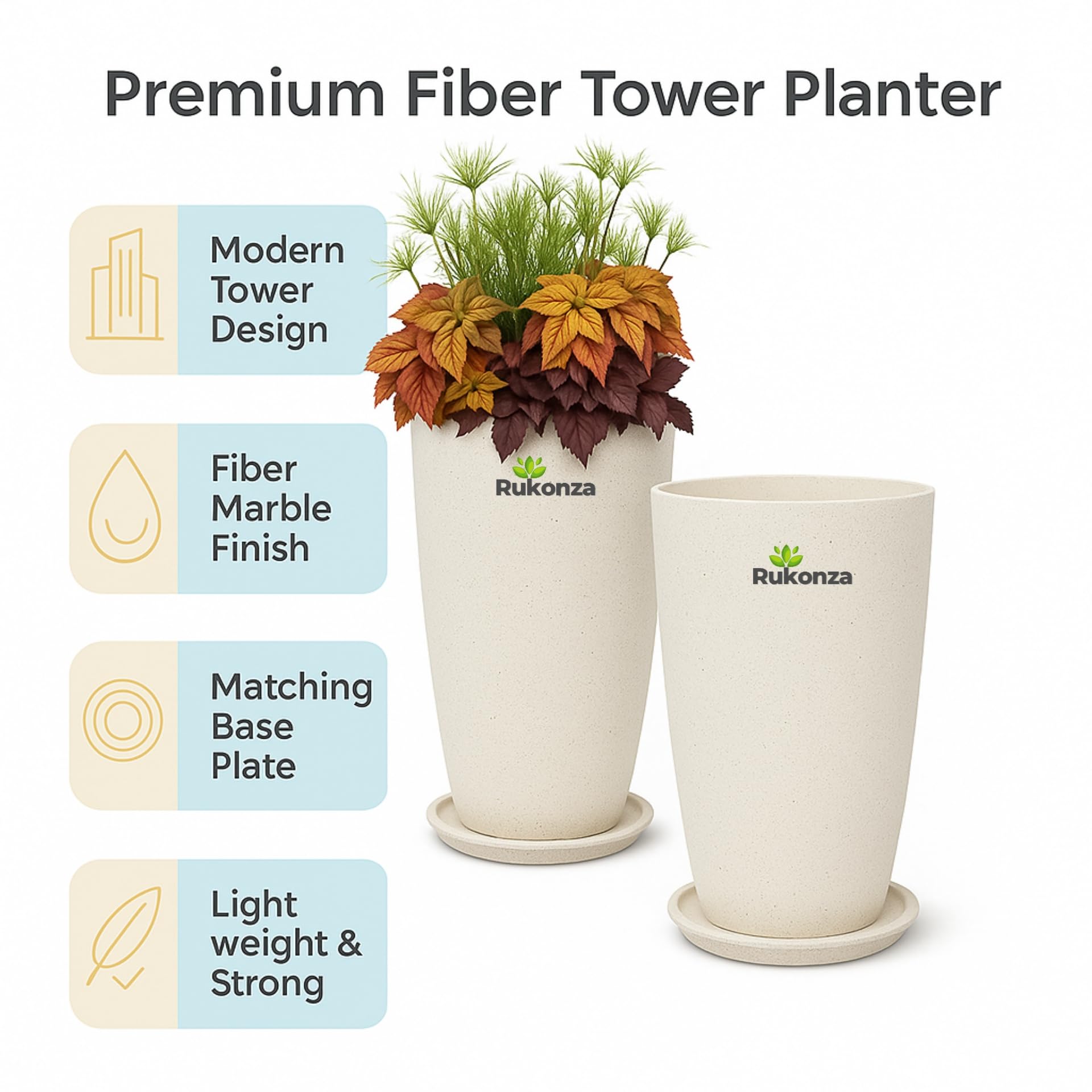 Rukonza Fiber Tower Planters - 4 Pack, White Marble -9 Rukonza Fiber Tower Planters - 4 Pack, White Marble -9