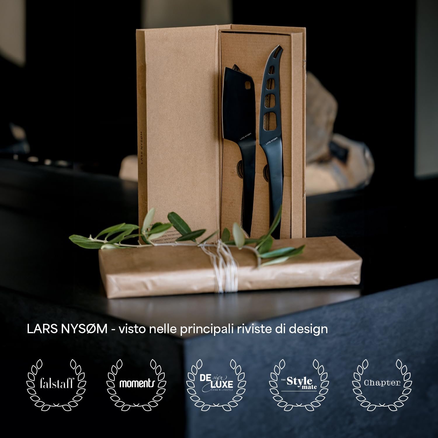 LARS NYSØM Set di coltelli per formaggio 2 pezzi I Coltelli in acciaio inossidabile I Set di utensili per formaggio in acciaio inossidabile di alta qualità (Carbon Black)