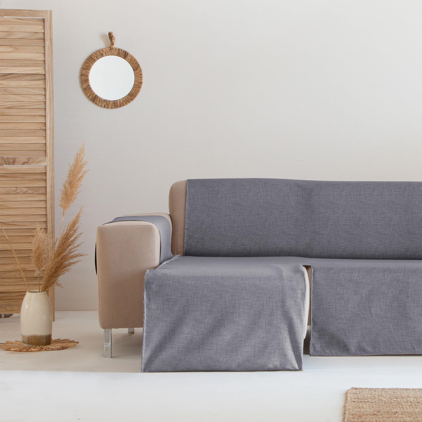 GAMUSI Sofa Chaise Long Waterproof Stain Resistant Sofa Cover Chaise Longue 200 cm Left Arm, Dark Grey