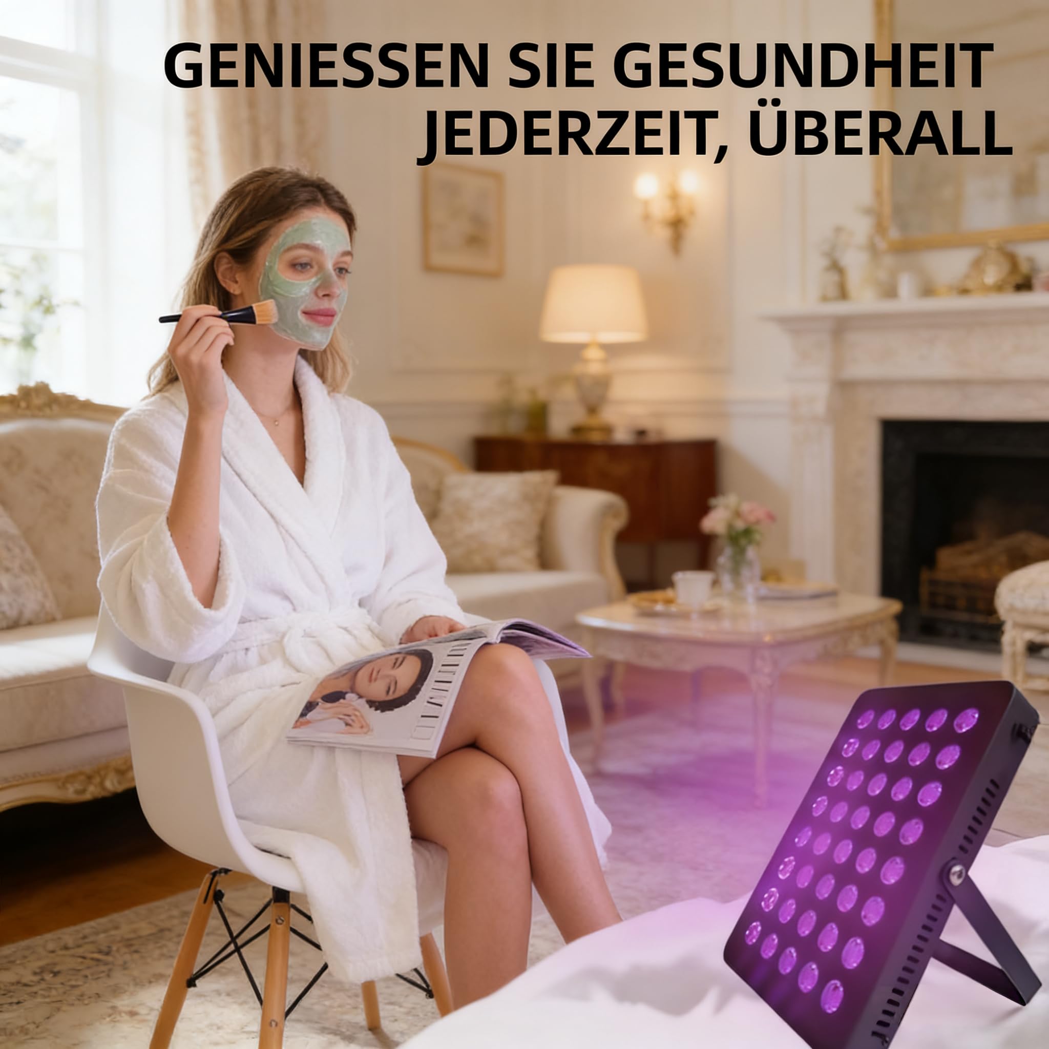 80 W, 395 NM, 40 diod LED, do użytku na całe ciało i twarz, regulowana jasność i timer, urządzenie do opalania z goglami