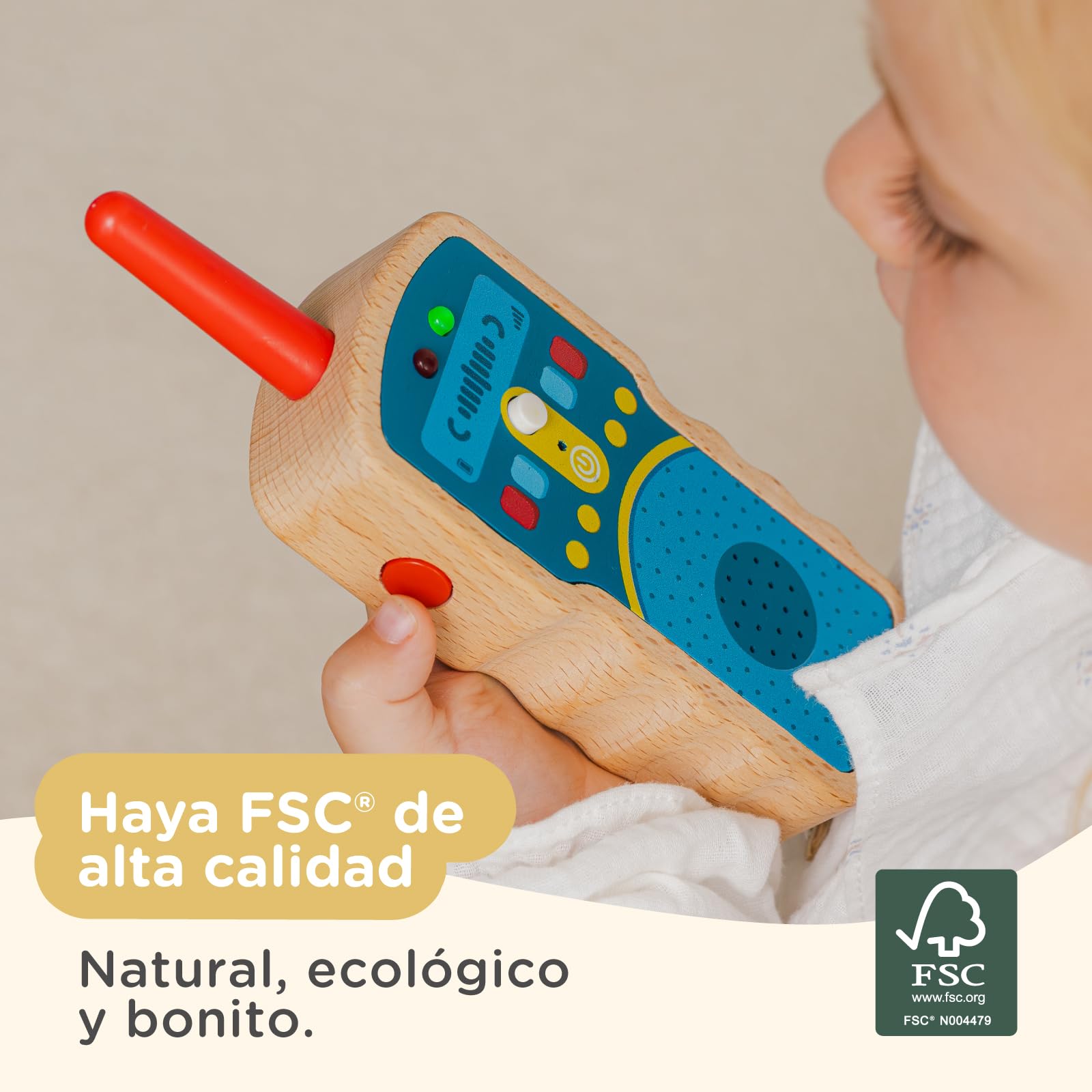 Nene Toys Walkie Talkies de Madera para Niños – Radios Reales de 2 Vías, Alcance 500 m – Push-to-Talk, Canal Único – Haya FSC®, Seguro y Duradero – Juego Interior/Exterior – Idea Regalo 2–8 Años