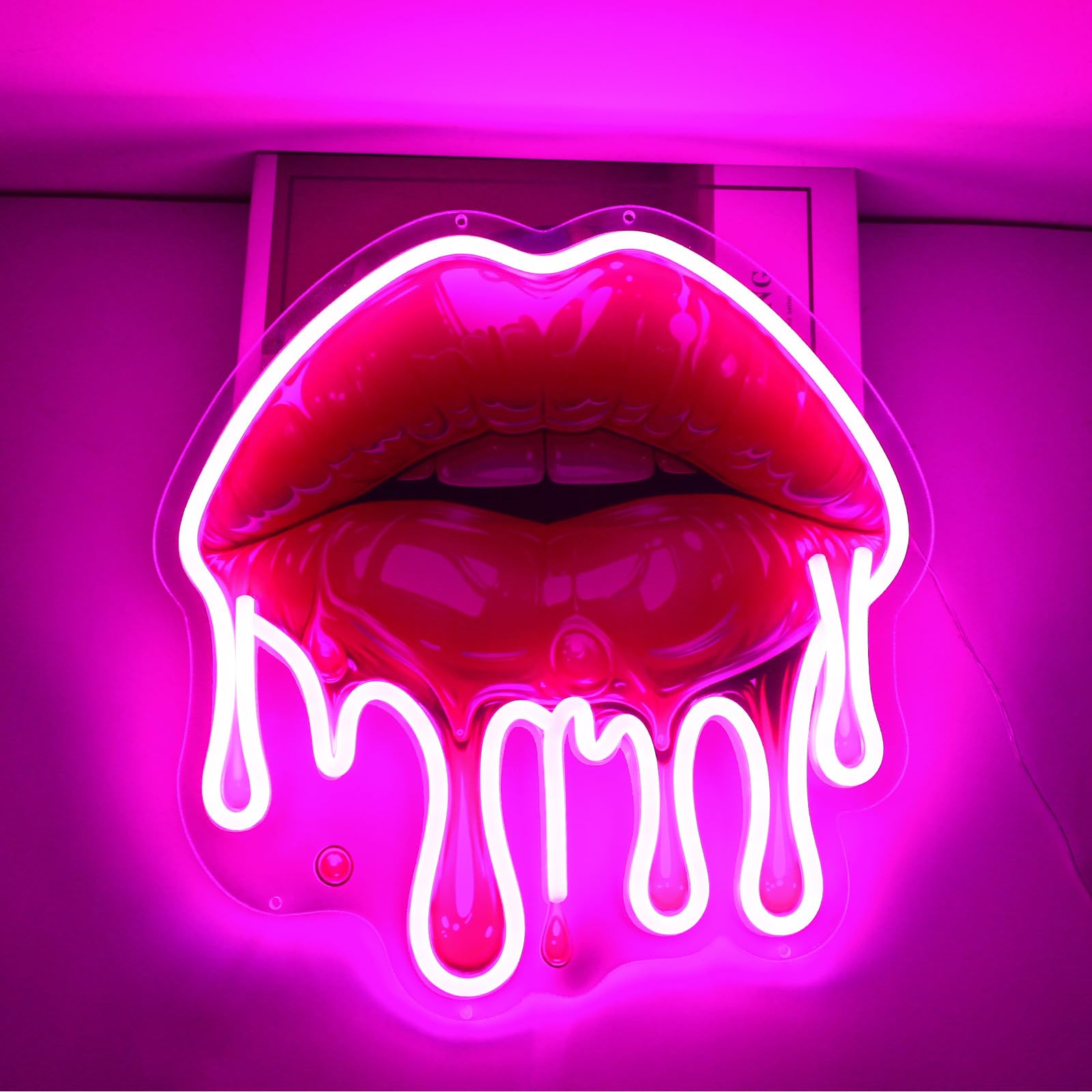 ENUOLI Lip Neon Signs Light, Dripping Lips Neon Sign USB Powered