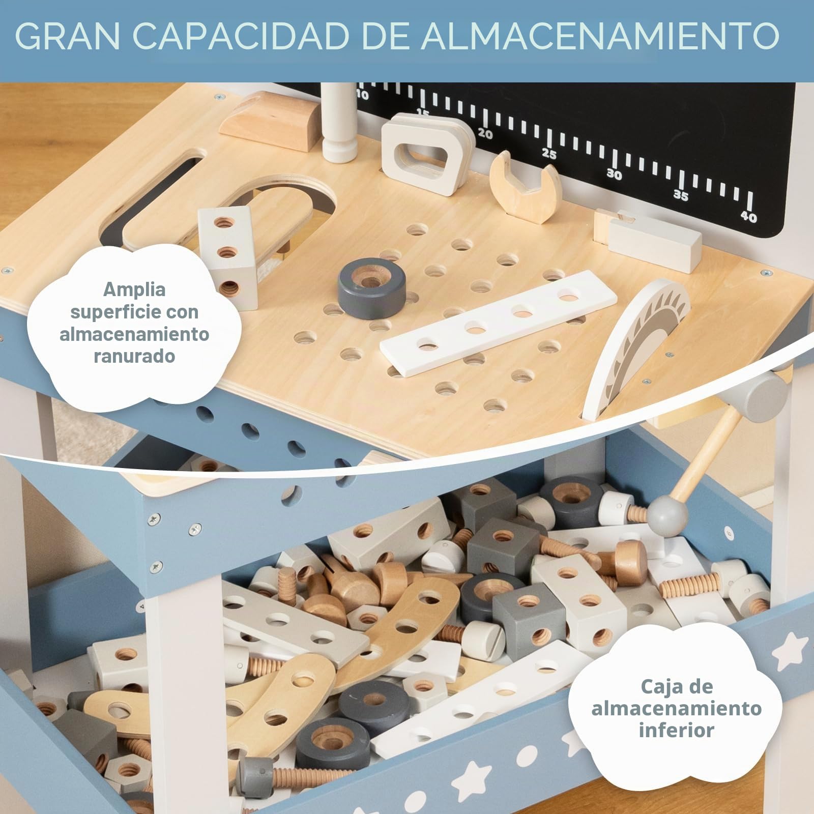 GOPLUS - Juego de herramientas de juego de madera para niños, mesa de taller, juego de simulación con conjunto de herramientas, banco de herramientas, juguete de construcción, regalo para niños y