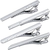 PAGOW 4-Pack Silver Metal Tie Clips for Men - Classic Styles, Rust-Resistant for Formal Events, Office & Business Wear