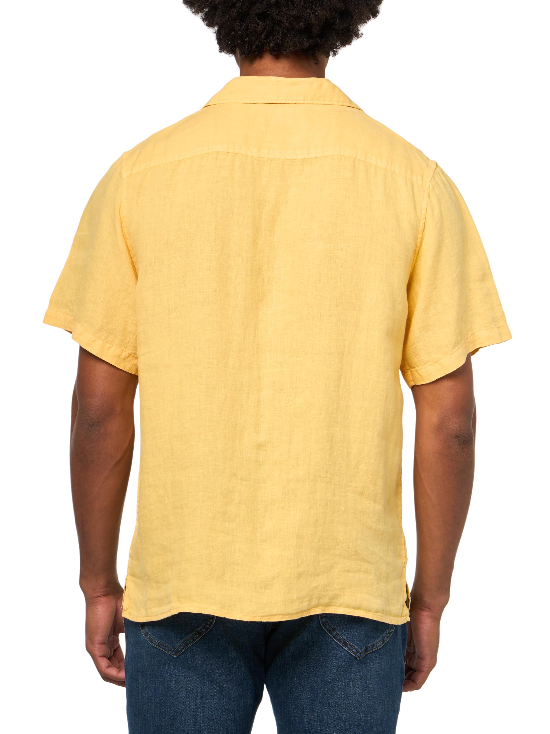 Lucky Brand Camisa de Lino de Manga Corta con Cuello de Campamento para Hombre