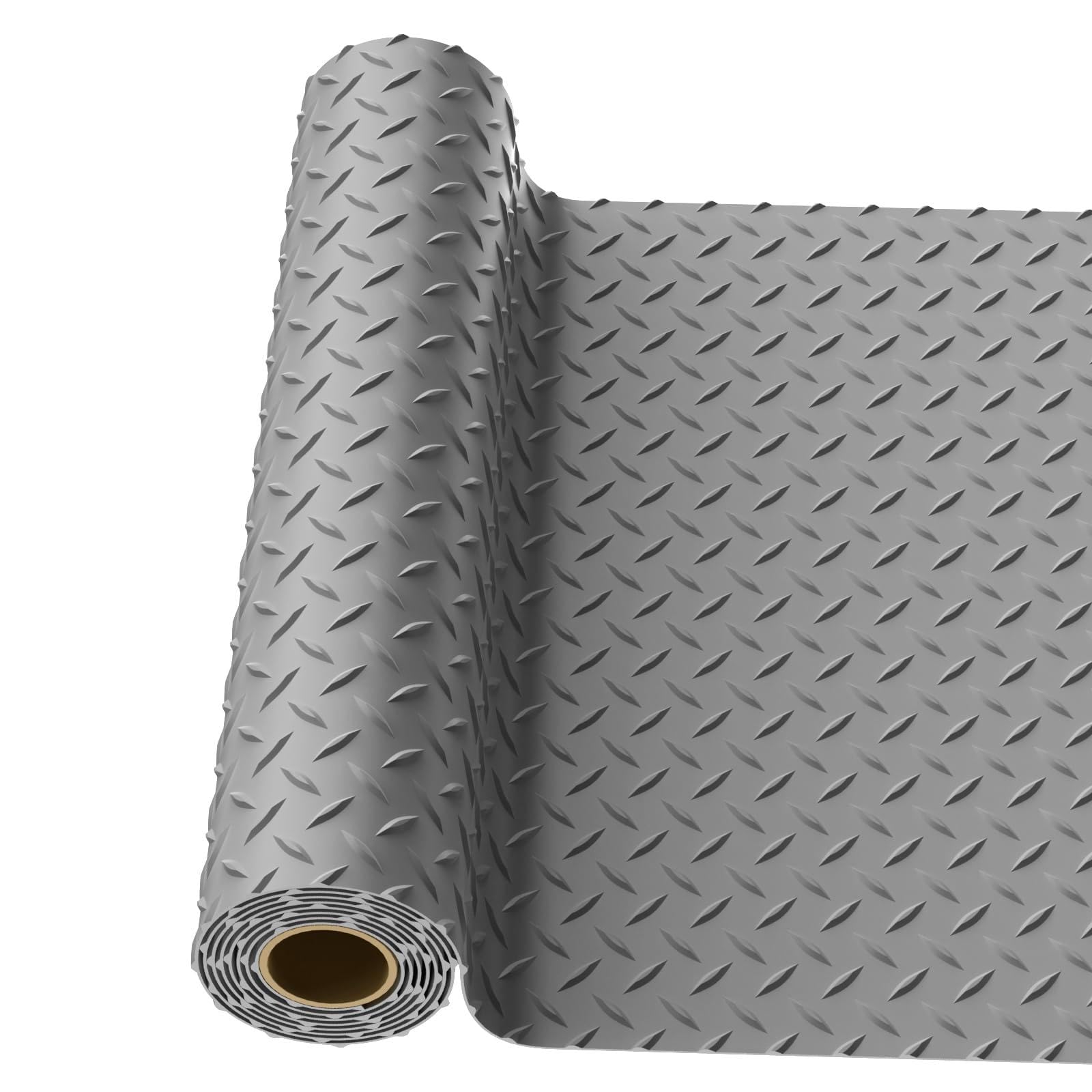 4x6 FT Garage Floor Mat, 2.8mm Thickened PVC Flooring Roll for Under Car, Golf Cart Parking Mat, Diamond Plate Gray Motorcycle Mat for Warehouse, Basement, Gyms, Trailer?Included Tapes?