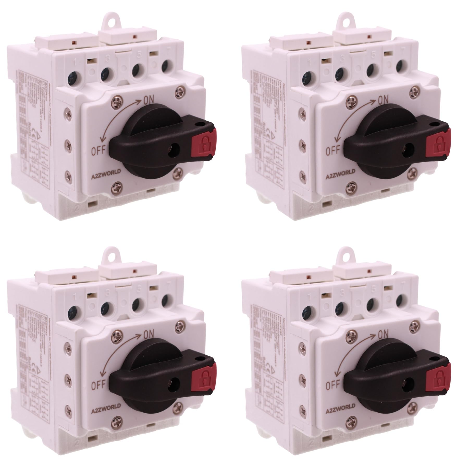 4 Pezzi Sezionatore DC Fotovoltaico 4 Poli 32A, 1500V DC, Interruttore Sezionatore Corrente Continua per Pannelli Solari, Larghezza 66mm, Manopola ON/OFF Bloccabile