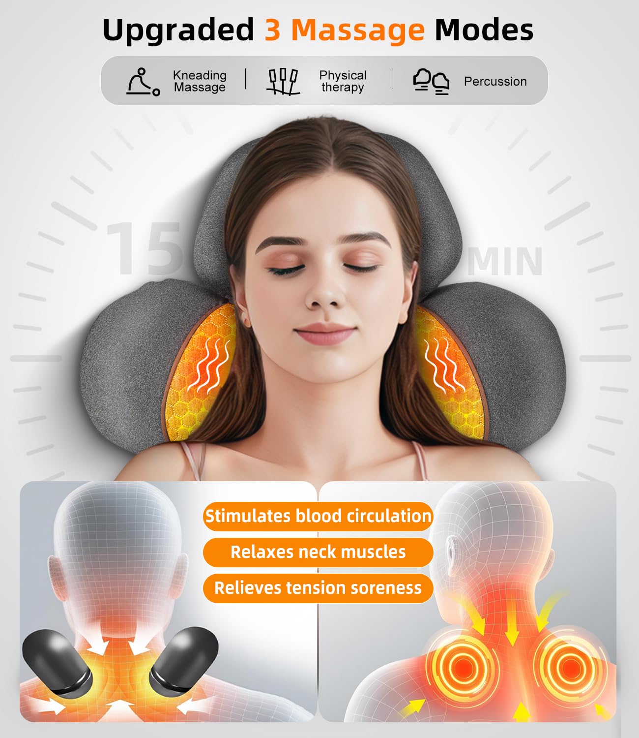Upalled Cordless Heated Neck Massager Pillow for Pain Relief Deep Tissue, 3-in-1 Rechargeable Neck Cervical Traction Device with Heat, Massage, Electric Stretch, Ergonomic Neck Shoulder Relaxer, Grey — view 4