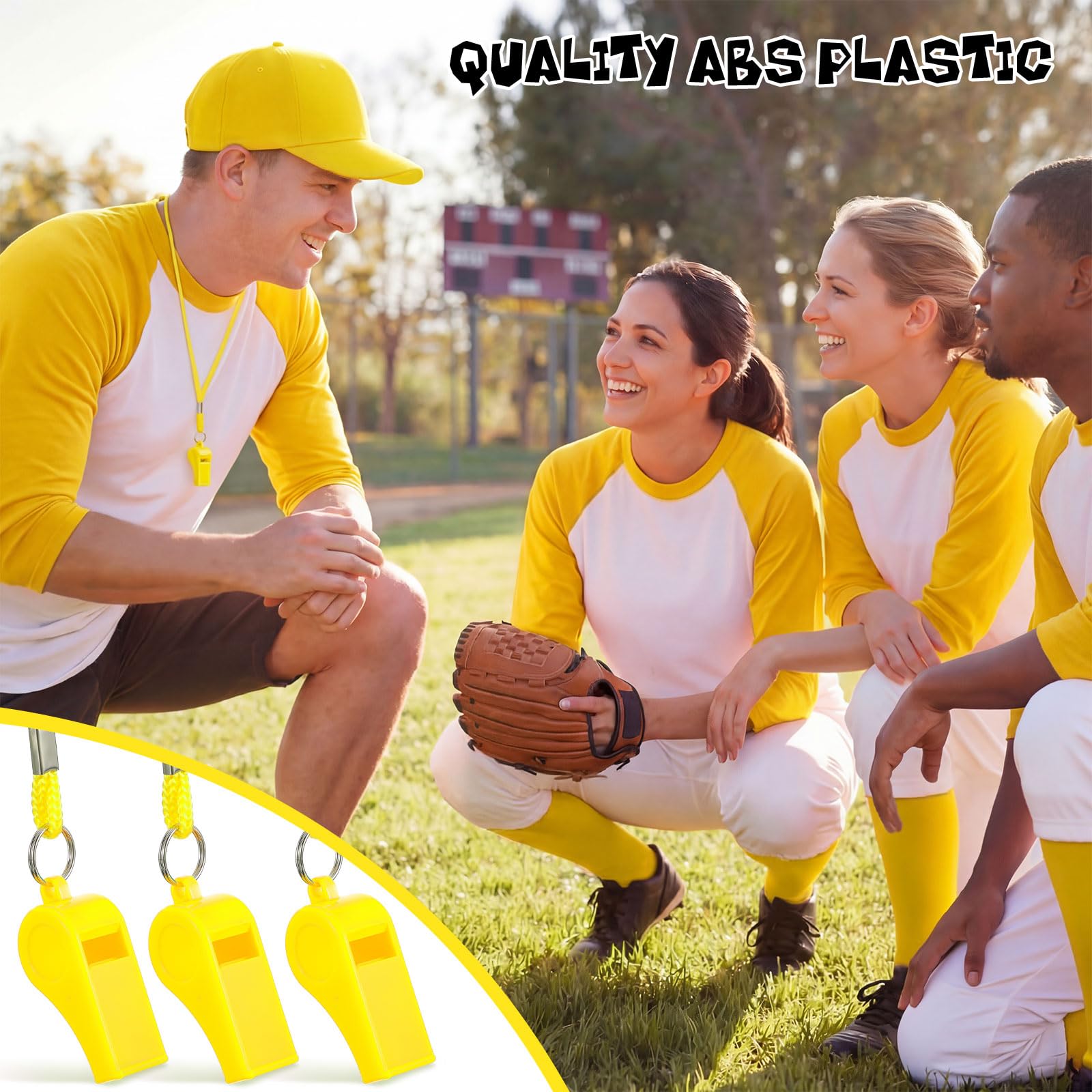 Honoson 100 fischietti di emergenza con cordino, fischietto di sicurezza in plastica, suono forte e nitido, fischietto di sopravvivenza per bagnino, autodifesa, emergenza, escursionismo, accessori per