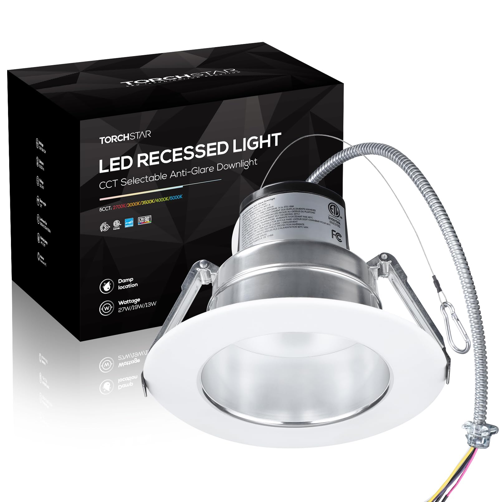 TORCHSTAR 5CCT Commercial 6 Inch Recessed LED Lights, 27W/19W/13W