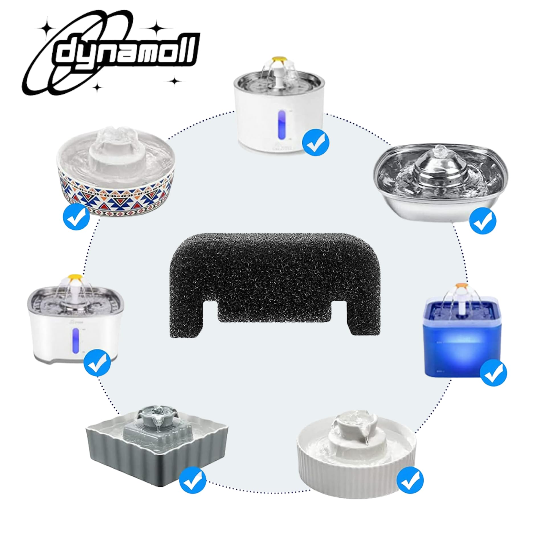 Filtri Fontanella Per Gatti - 6 Ricambi Filtri e Spugne per Fontanelle Acqua per Animali Domestici, Filtro per Fontanella per Gatti, Ricambio Filtro Acqua per Gatti, Kit Sistema di Filtrazione Doppia