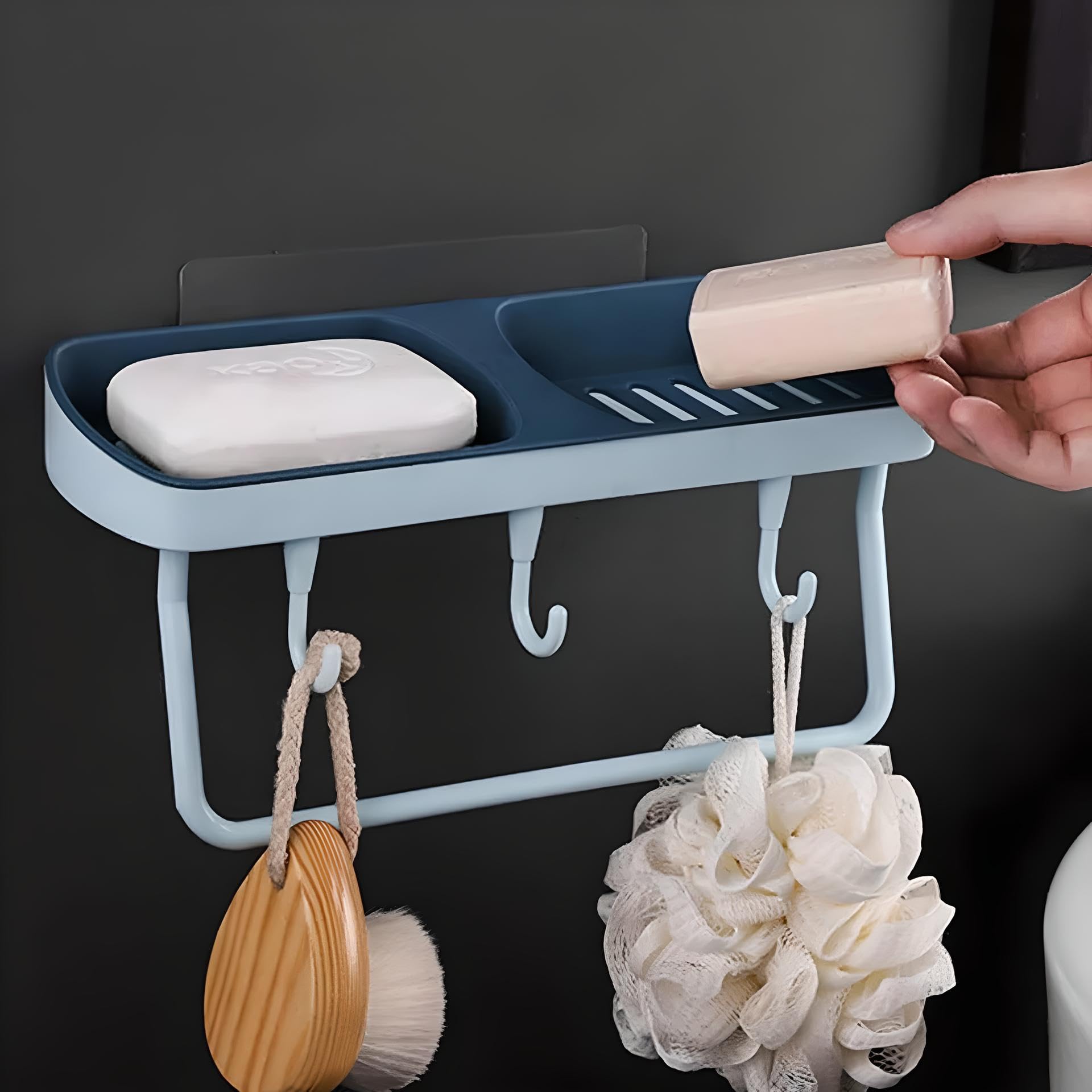 FavHome 2 Pc Wall Mounted Self Adhesive Multi Function Soap Box Holder with Hooks and Hanger for Small Towel Holder Eleghant Design for Modern Bathrooms Kitchen Mix Colors (2) (B0CP9NB528) Amazon Price History, Amazon Price Tracker