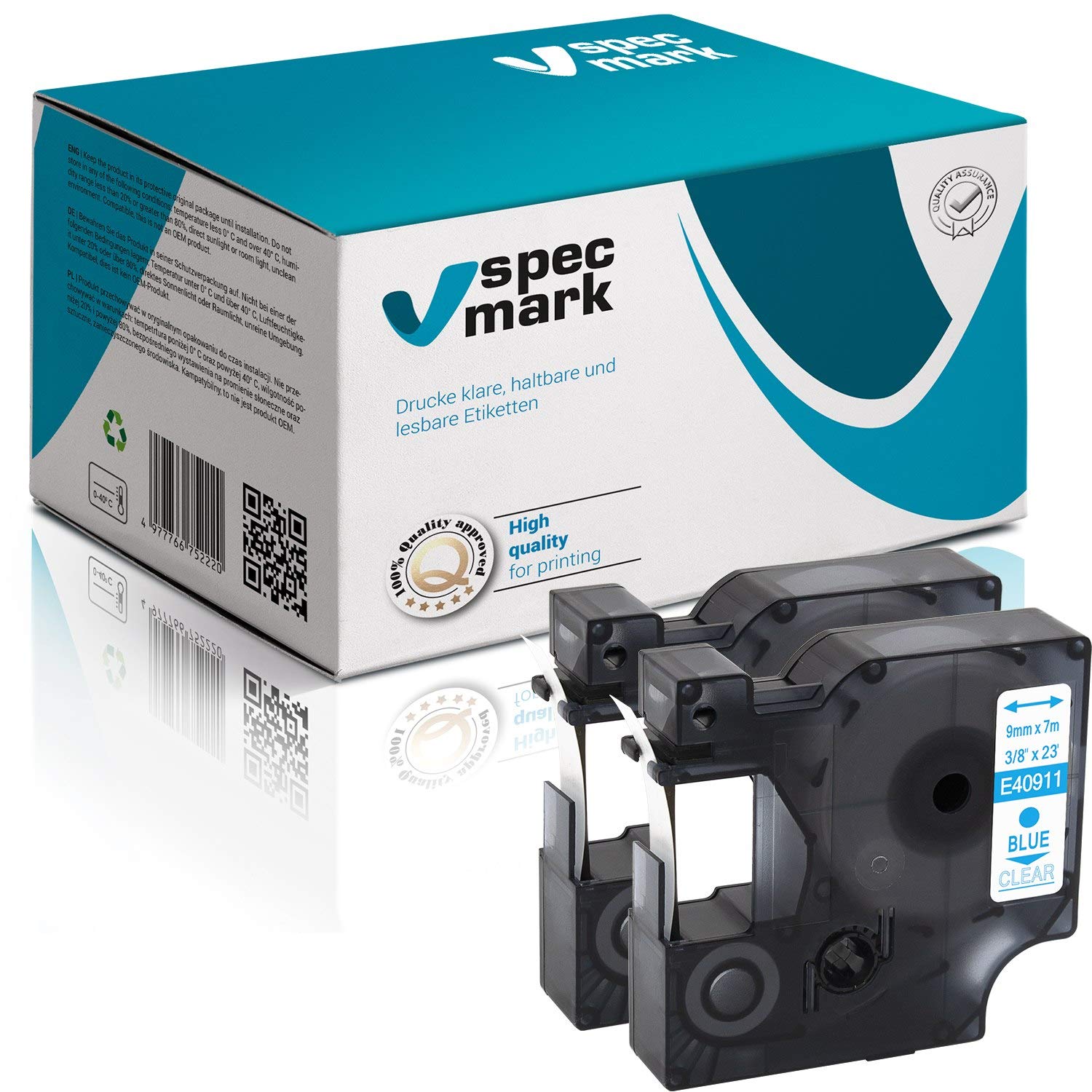 specmark 40911 S0720510 - Cinta de impresión (9 mm x 7 m, 2 unidades), color azul sobre transparente