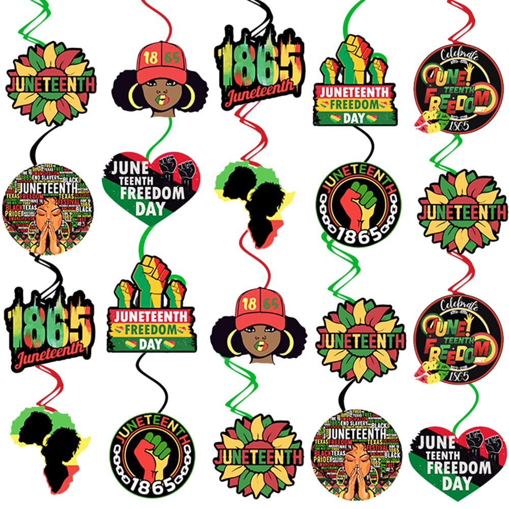 Hying 18PCS Juneteenth Hanging Swirl Decorations, Cardstock African American Party Supplies, Metallic Foil Swirls for Juneteenth, Freedom Day