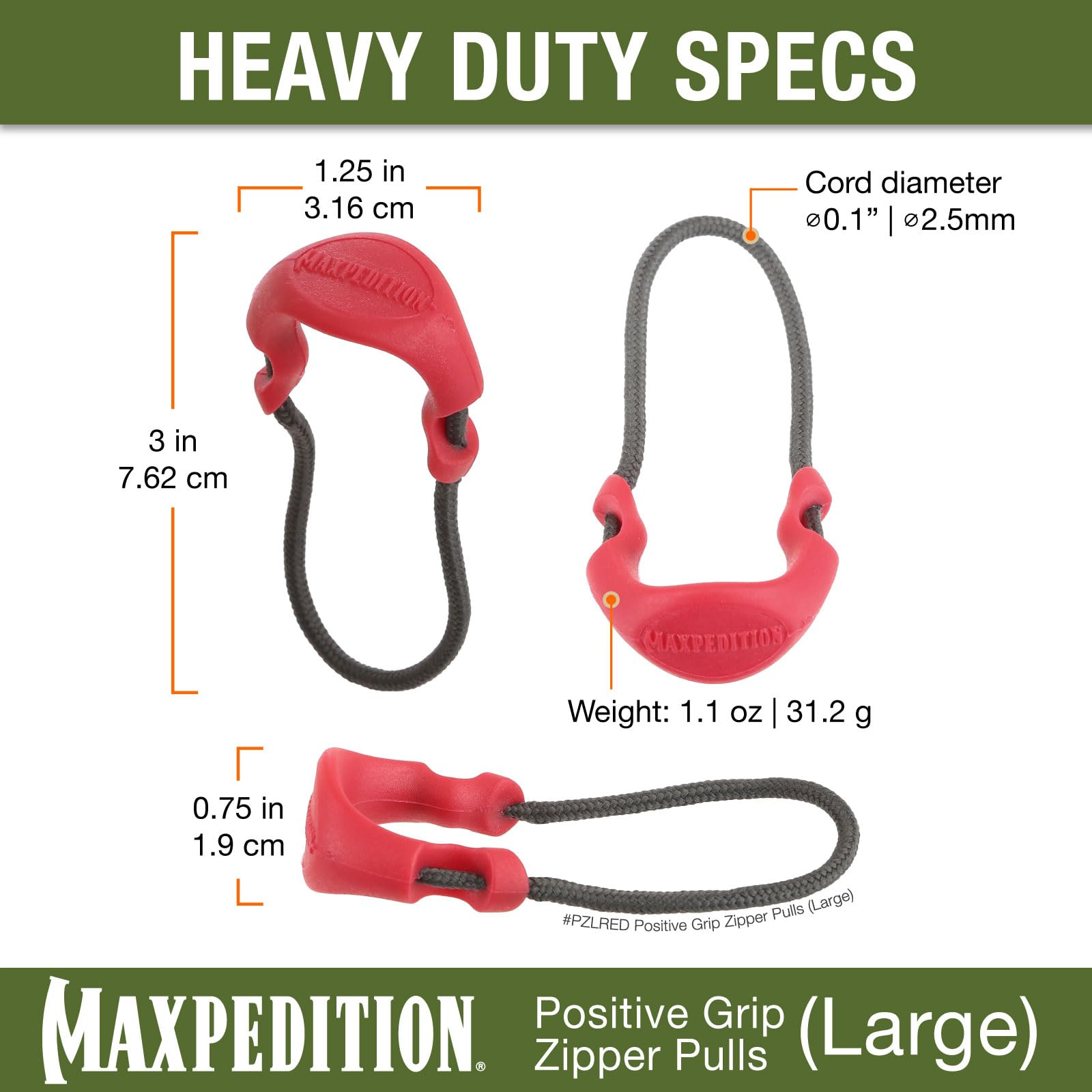 MAXPEDITION Positive Grip Zipper Pulls (Large, EMS Red) Pack of 6, Zipper Pull Replacement for Emergency Medical Backpacks, First Aid Kits, Tourniquet Pouches, PZLRED