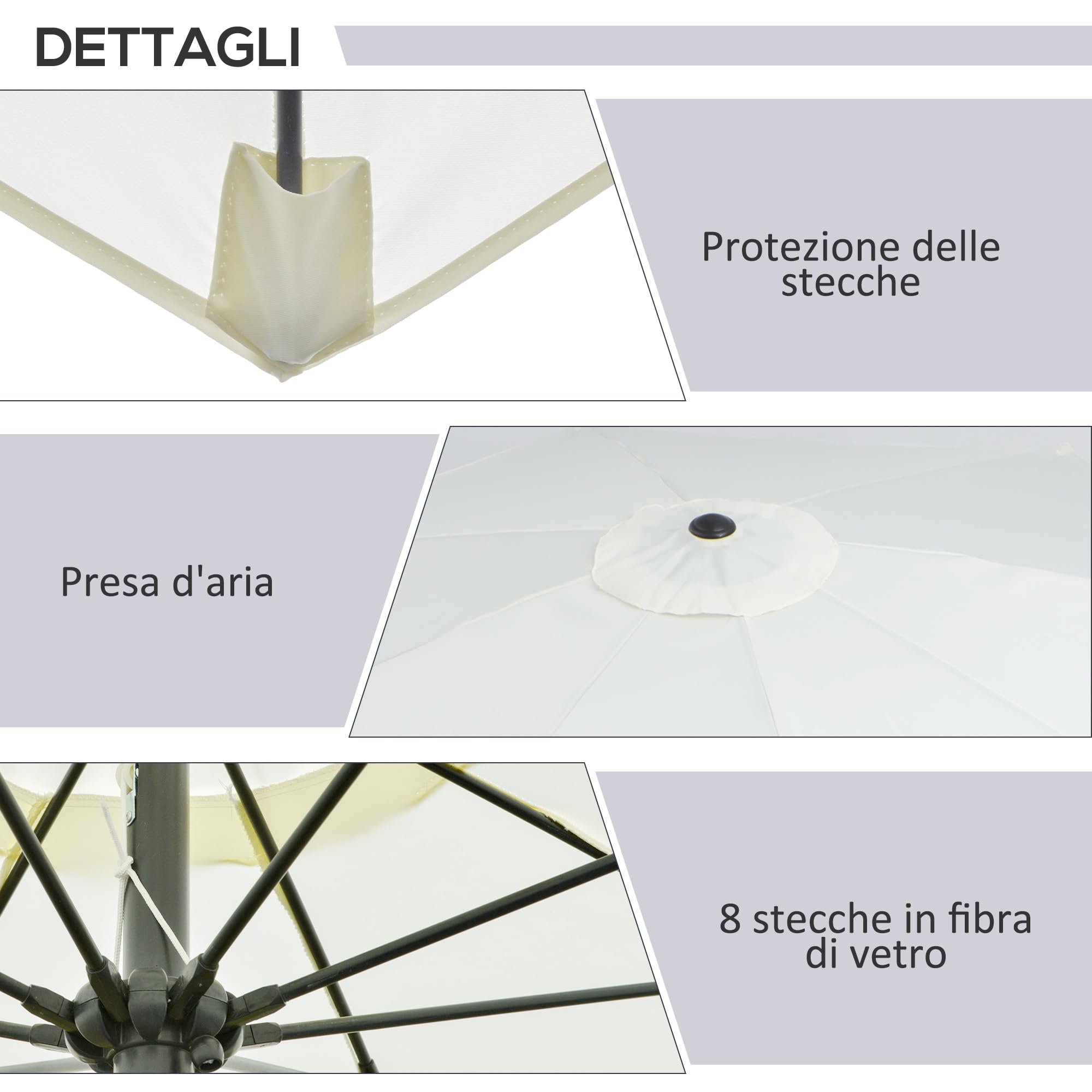 Outsunny Ombrellone da Giardino 2.65x2.65m Inclinabile 3 Angolazioni Manovella 8 Stecche Alluminio Poliestere 180g/m²