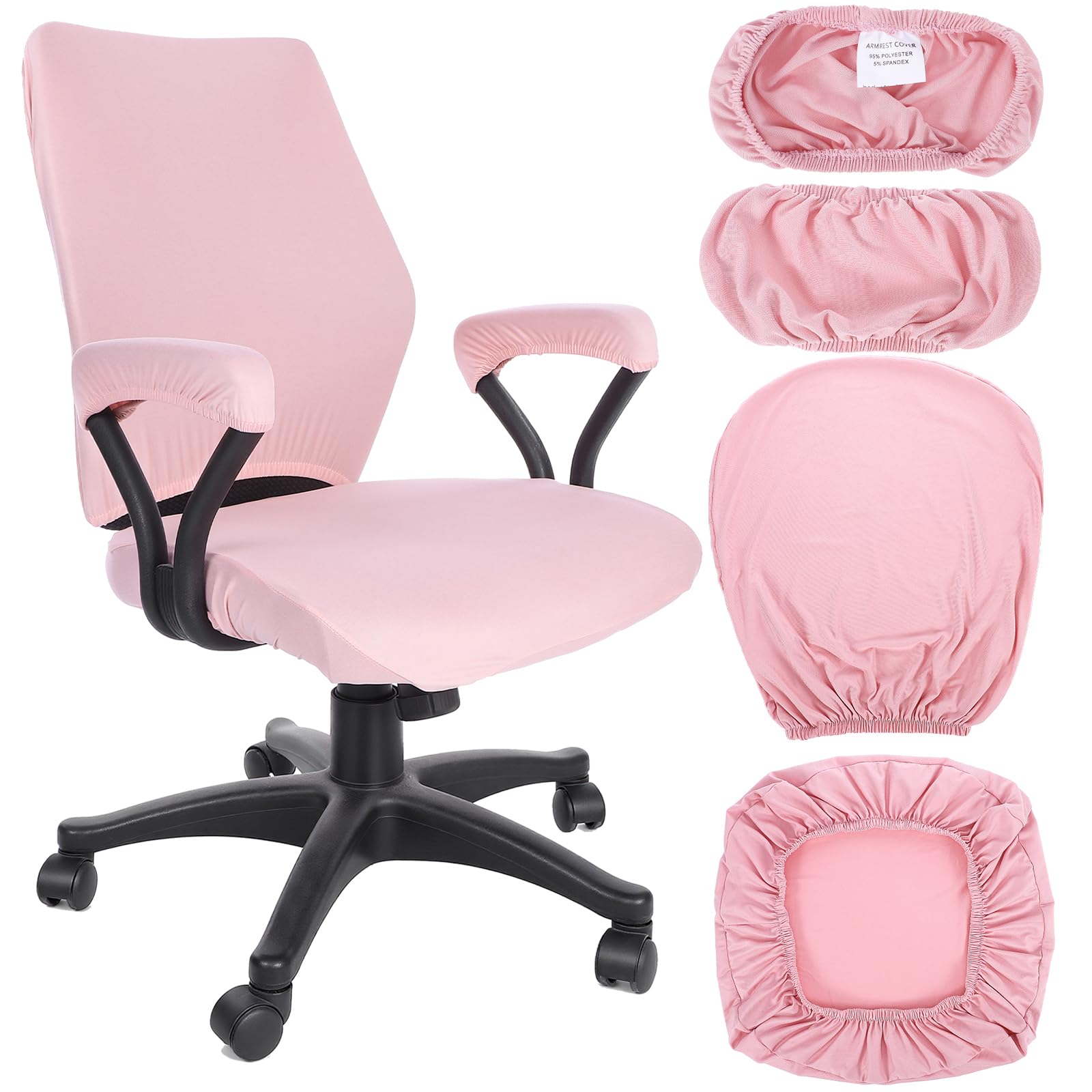 Yolev 4 PCS Office Chair Covers Set,Universal Protective Desk Chair Covers, Stretchable Office Chairs Seat Cover with Armrest Cover,Slipcovers Pads,Cushion Backrest for Rotating (Medium,Pink)