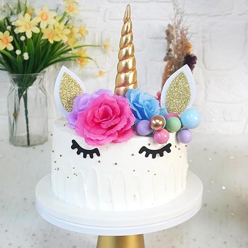 Miniatura 3 de 38 piezas de decoración de pastel de unicornio con bolas de flores, estrellas, unicornio, decoración de pastel de feliz cumpleaños (flor)