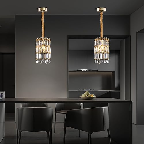 Miniatura 5 de Fang Yan Mei Lámpara colgante de cristal moderna lámpara de techo semiempotrada dorada lámpara colgante de metal para isla de cocina, sala de estar,