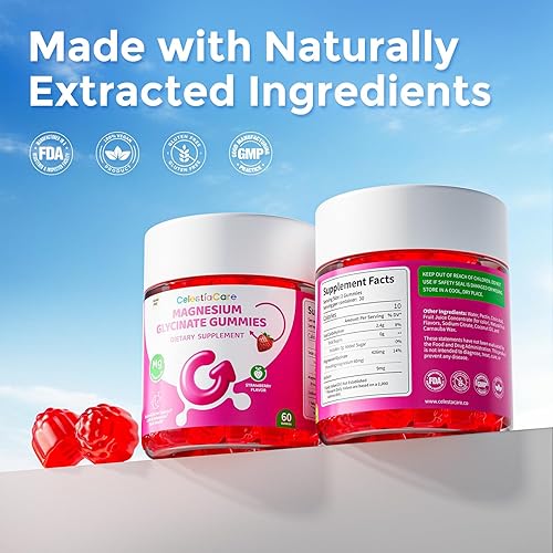Miniatura 7 de Gomitas de glicinato de magnesio, alta absorción, apoyo muscular y nervioso, calma y relajación, salud ósea, cero azúcar, veganas, sin gluten, 60