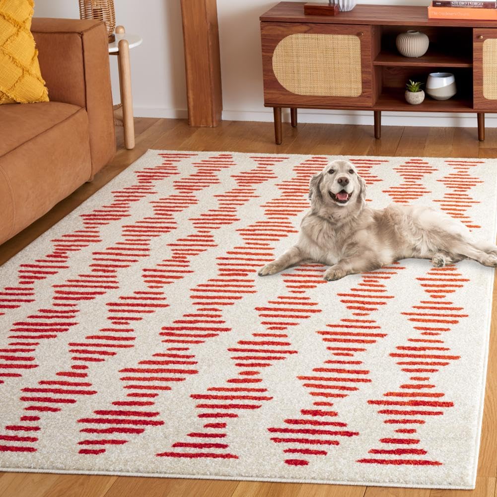 SAFAVIEH Area Rug 9x12 - Tulum Collection - Large - Ivory & Rust, Modern Boho Design, Non-Shedding & Easy to Clean, Ideal for Living Room, Bedroom,