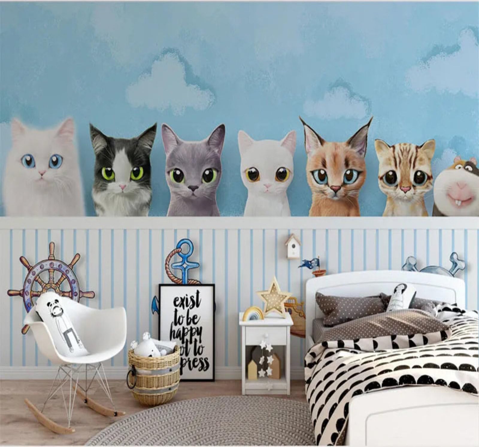 Fresh Cartoon Animals Kittens Unique 3D Wallpaper Easy Install Feature Office Living Room Sofa Bedroom TV Background Wall Decoration-250cm×170cm
