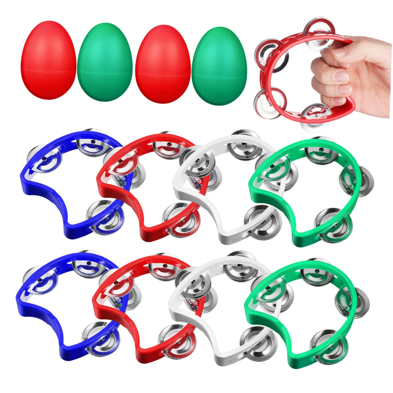 INOOMP 8 Pcs Handheld Tambourine with Bells Egg Safe Percussion Instruments for Parties Birthdays Music Class Home Use Enhances Coordination Musical Awareness
