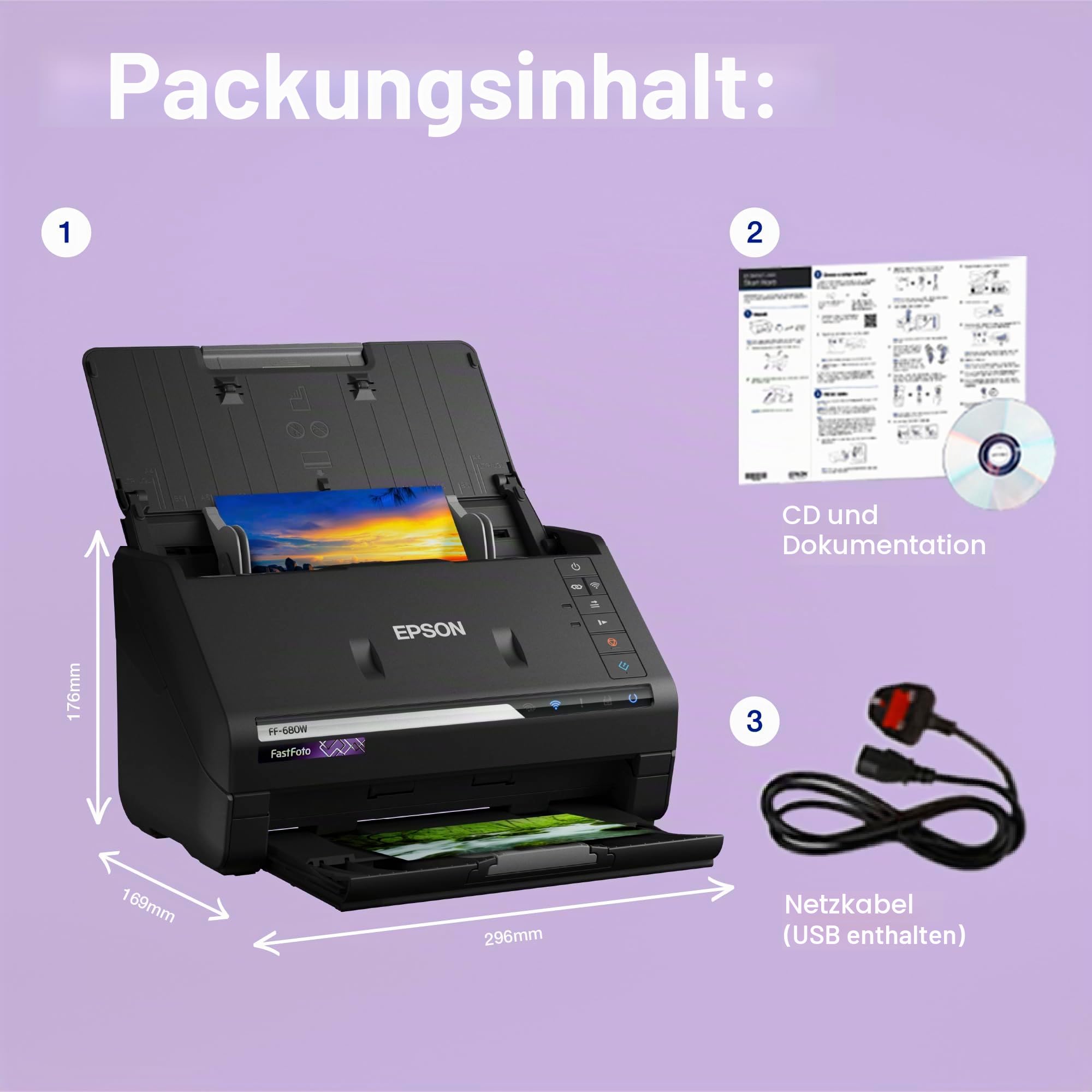 Epson FastFoto FF-680W Kabelloses High-Speed-Foto- und Dokumentenscansystem