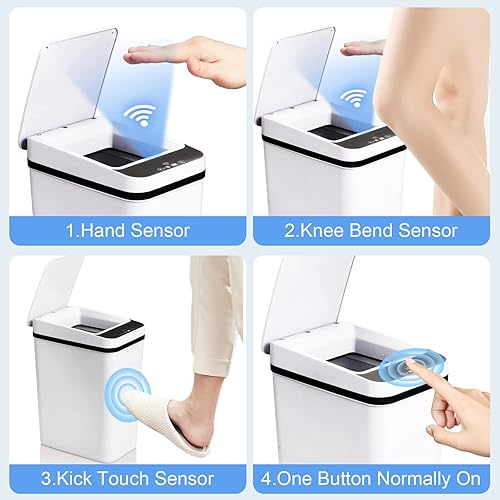 Miniatura 5 de Anborry - Bote de basura inteligente sin contacto para baño con sensor de movimiento automático de 25 galones con tapa eléctrico impermeable