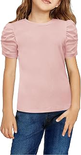 Arshiner Girls Puff Short Sleeve Shirts Summer Ribbed Knit Crewneck Top Tee