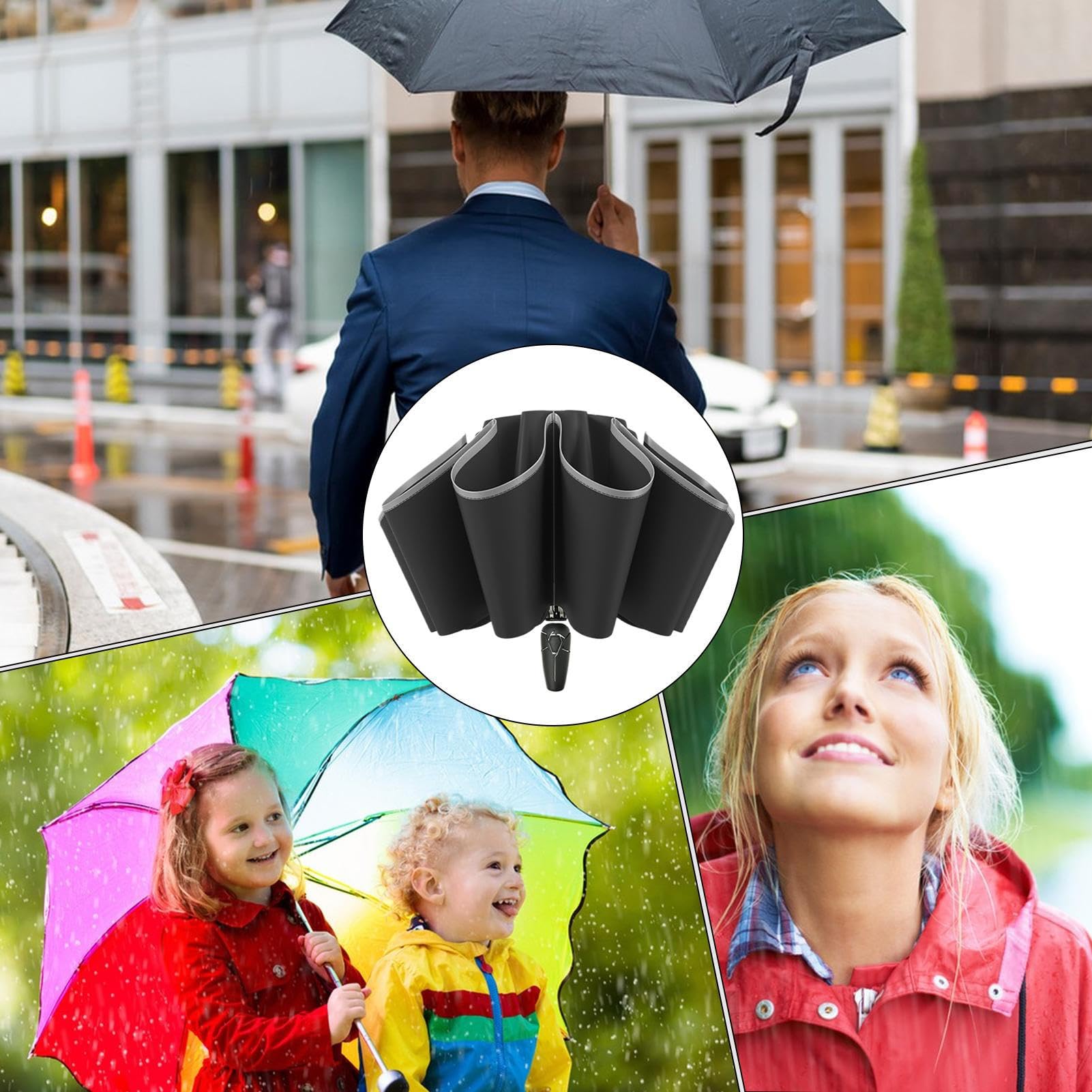 Parapluie à clip, parapluie de voyage, parapluie automatique avec sangles réfléchissantes, accessoire léger en plein air, outil de protection solaire automatique pour le camping, la randonnée