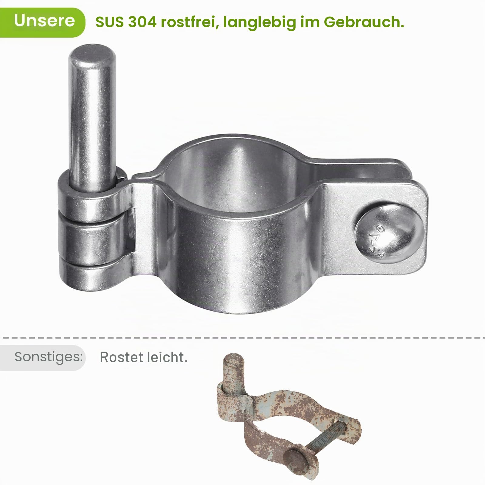 Insaga 60 mm dicke Torbänder, 304 Edelstahl Maschendrahtzaun-Bestandteile, 2 Stück Rohrscharnier für Hoftore, passend für 60 mm Außendurchmesser Pfosten/Rohr