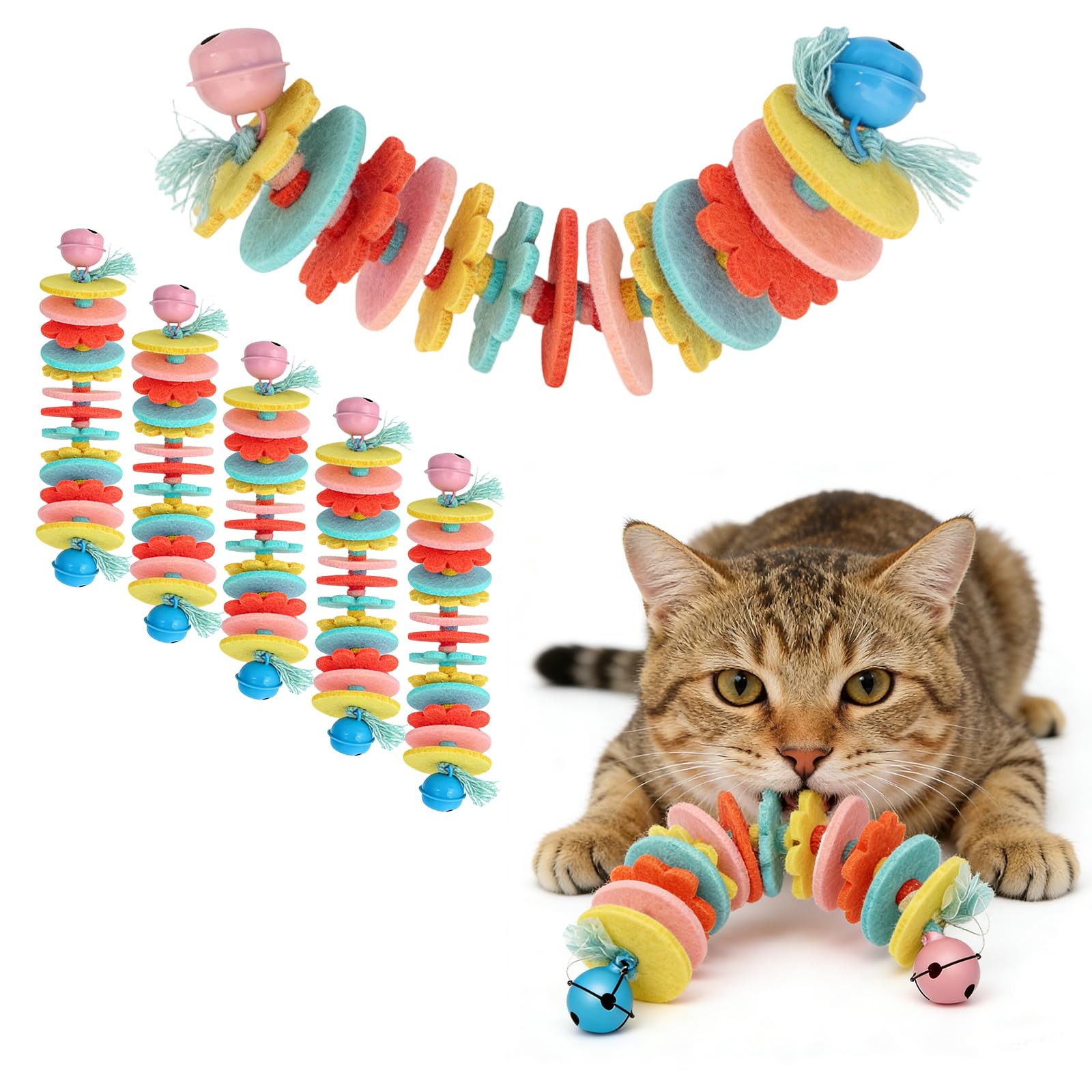 Jouet à mâcher pour chat et chaton en feutre doux pour le nettoyage des dents (lot de 5)